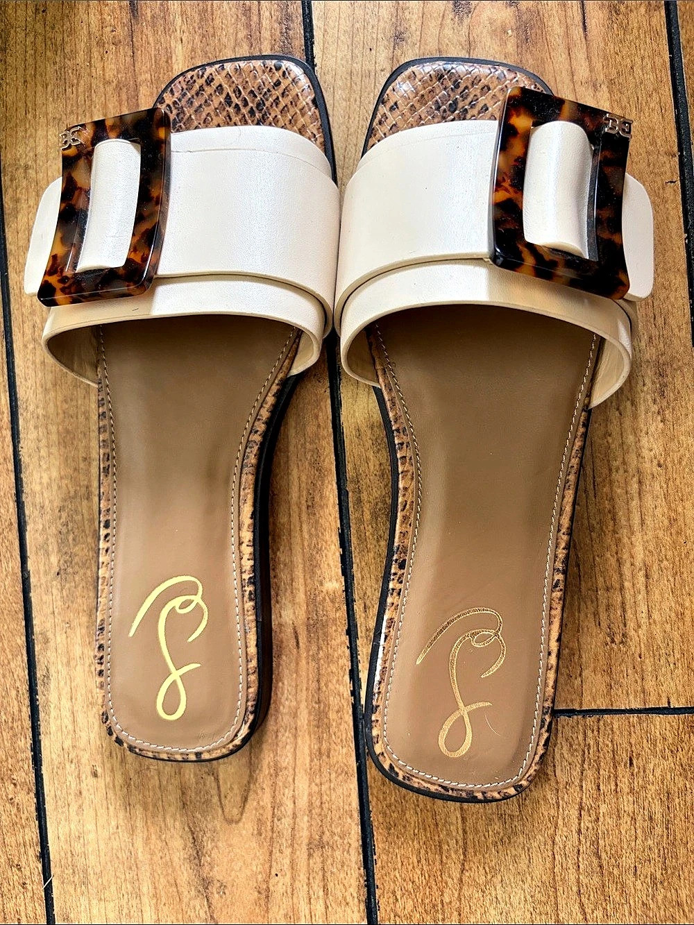 Sam Edelman Ariane Platform Slide Sandal Strappy Buckle Sandals in White & Brown